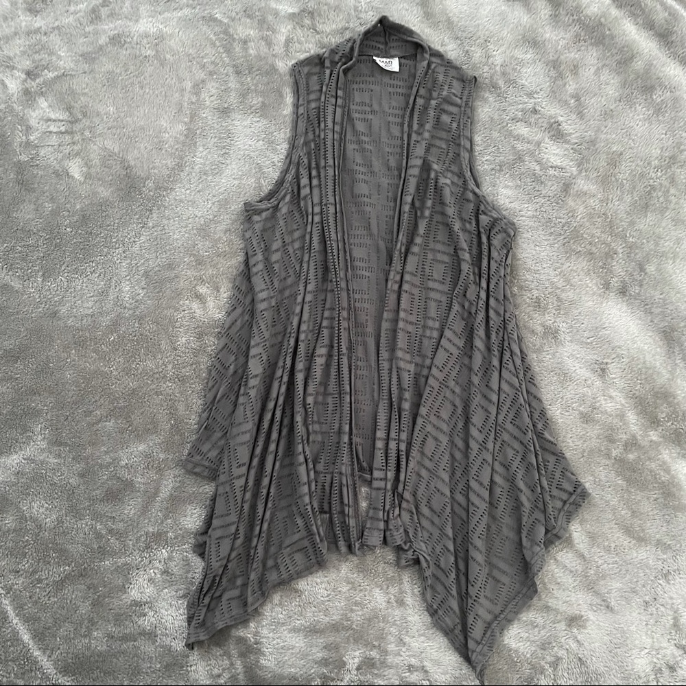 Mad Style Sleeveless Asymmetrical Open Front Cardigan Vest Grey Large Layering